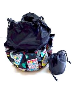 10 Pocket Lucky Bingo Black Drawstring Bag