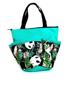 10 Pocket Pandas in Trees- Green Zipper Bag